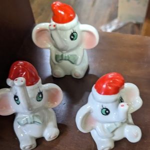 Vintage ceramic Christmas elephants, set of 3